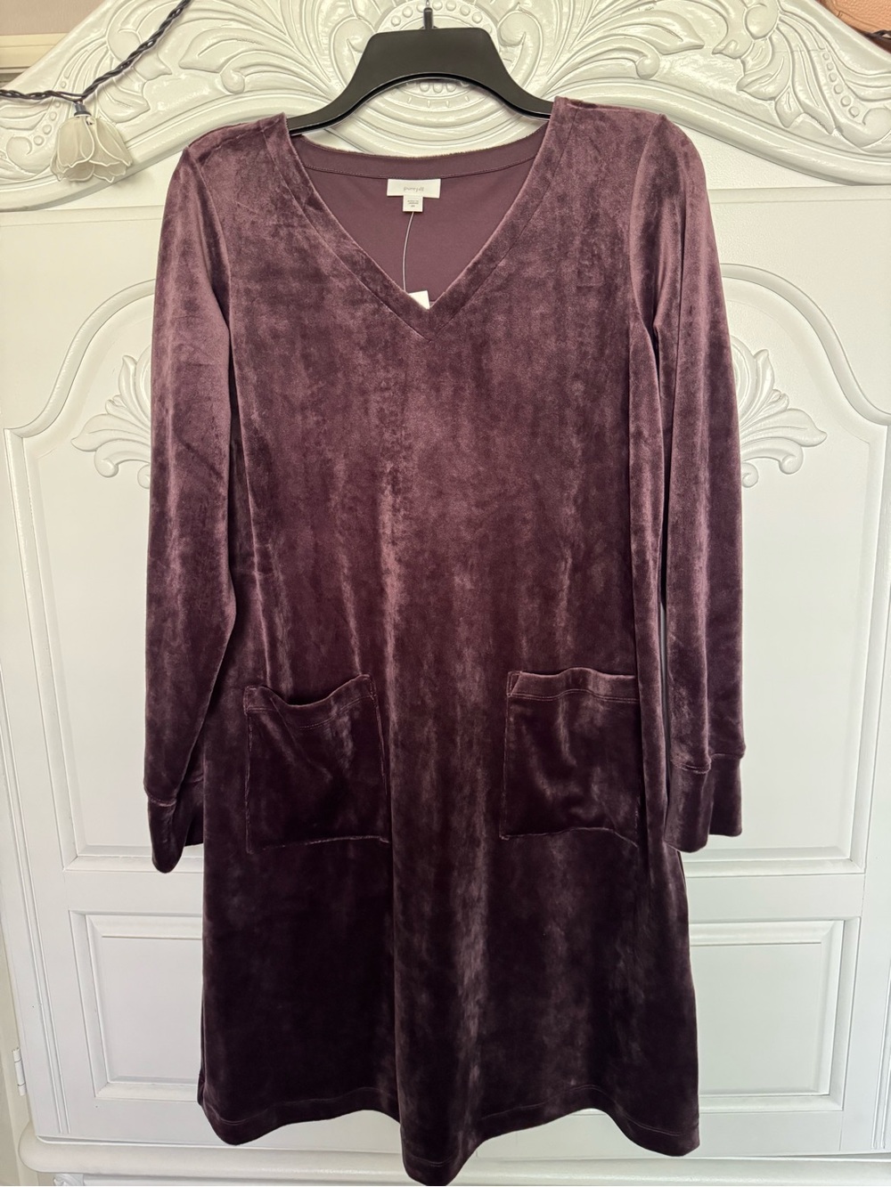 J. Jill Velvet V-Neck Long Sleeve Dress in Plum